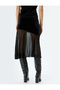 Midi Length Asymmetrical Cut Frilly Tulle Detailed Velvet Skirt - 4