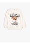 Teddy Bear Printed Sweatshirt Long Sleeve Crew Neck Ribbed