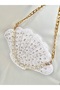 White Mussel Bag with Pearl Necklace Detail / Mussel Bag with Pearl Pendant / Mussel Bag with Pearls - 5