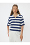 Polo Neck Rugby T-Shirt Short Sleeve Button down Color Block - 3