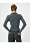 Zippered Polo Collar T-Shirt Long Sleeve Ribbed Slim Fit Cotton - 4