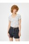 Crop T-Shirt Short Sleeve Floral V-Neck Buttoned Slim Fit - 3
