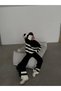 Striped Color-blocked Soft Textured Sweater Trousers Top-bottom Knitwear Winter suit - 7