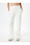 Wide Leg Sweatpants Elastic Waist Slit Detail High Waist Raster Pocket - 3