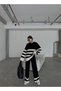 Striped Color-blocked Soft Textured Sweater Trousers Top-bottom Knitwear Winter suit - 2