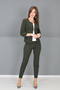Zero Collar Plain Short Jacket & Skinny Leg Trousers-Khaki - 1015510 - 2
