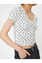 Crop T-Shirt Short Sleeve Floral V-Neck Buttoned Slim Fit - 5