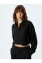 Long Sleeve Crop Shirt Loose Fit Viscose Fabric - 3