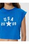 Crop Sleeveless T-Shirt Crew Neck Slogan Printed Slim Fit - 5