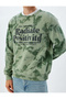 Slogan Printed Sweatshirt Crew Neck Washed Raised Cotton Blend - 5