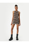 Leopard Print Mini Dress Draped Sleeveless Crew Neck Slim Fit - 3