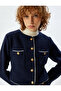 Tweed Shirt Jacket with Crop Buttons, Pocket Detail, Ribbed Crew Neck