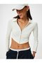 Crop Cardigan Zipper Shirt Collar Asymmetrical Cut Slim Fit