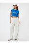 Crop Sleeveless T-Shirt Crew Neck Slogan Printed Slim Fit - 2