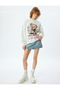Oversize Sweatshirt with Bear Theme, Printed on the Back, Crew Neck, Embossed - 2