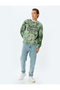 Slogan Printed Sweatshirt Crew Neck Washed Raised Cotton Blend - 2