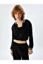 Crop Sweatshirt with Zipper, Hooded, Openwork, Long Sleeves, Ribbed - 2