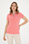 Women's Neon Pink Basic Polo Neck T-Shirt 50280060 -Vr105 - 3