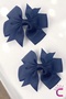 2-Piece Girl's Grosgrain Satin Bow Hairpin Set Navy Blue - Bow Ribbon Clip Collet Hair Clip - 3