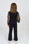 Girl's Black Sleeve Floral Steel Interlock Fabric Jumpsuit - 2
