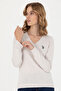 Women's Stone Melange V-Neck Basic Sweater 50276570 -Vr225 - 2