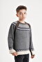 Boy's Crew Neck Combed Cotton Detailed Knitwear Sweater - 3