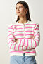 Gold Buttoned Striped Knitwear Cardigan Bone Pink Lpf0003 - 3