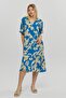 Women's Plus Size V-neck Skirt Pleated Printed Woven Blue Dress - 2