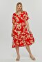 Women's Plus Size V-neck Skirt Pleated Printed Woven Red Dress - 3