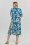 Women's Plus Size V-neck Skirt Pleated Printed Woven Blue Dress - 5