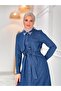 Camellia Denim Jeans Fabric Collar Stone Detailed Long Hijab Dress - 2