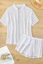 Collar Detailed Shirt-Looking Top and Bottom Shorts Set Beach Dress Pareo - 4