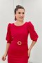 Crepe Fabric Sleeves Balloon Detailed Pencil Dress - Red - 3
