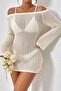 Knitted Side Gathered Long Sleeve Beach Dress Pareo - 4