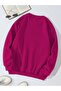 Unisex Oversize Düz Basic Sweatshirt – Fuşya - 2
