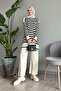 Shirt Collar Striped Ecru Knitwear Set - 3