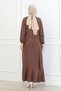 Brooch Detailed Karin Dress Brown - 7