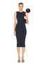 Women's Navy Blue Sleeveless Crew Neck Lined Silk Jersey Midi Dress