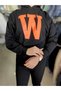 Women's Black W Printed Crop Sweatshirt - 2