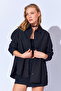 Black Women's Relaxed Fit 100% Cotton Poplin Shirt |   Ek100163867Yn-3867