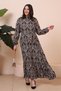 Women's High Collar Large Size Dress with Hijab Viscose Fabric Pleated and Pleated Dress - 4