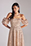 SARAH Sparkly Balloon Sleeve Ruffled Midi Length Engagement Dress - 4