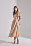 SARAH Sparkly Balloon Sleeve Ruffled Midi Length Engagement Dress - 6