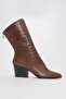 Laval Brown Leather Back Zipper Women's Thick Heeled Boots - 4