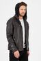 Men's Brown Leather Coat Standard Cut Hooded - 5