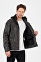 Men's Brown Leather Coat Standard Cut Hooded - 4