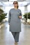 Tricoted Fabric with Rips, Slit Tunic, Elastic Waist Pants, Plus Size, Double Tricoted Set - 4