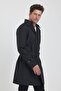 Men's Black Double Breasted Collar Belt Detailed Slim Fit Trench Coat - 6