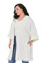 Large Size Bat Sleeve Skirt with Pompom Belted Pocket Lined Navy Blue Striped Kimono on White - 4