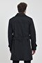 Men's Black Double Breasted Collar Belt Detailed Slim Fit Trench Coat - 7